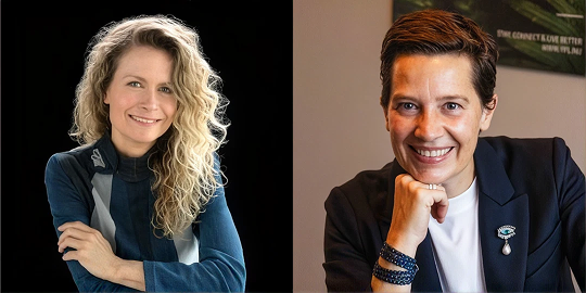 Stéphanie van Gerven en Michiel van Rijn van Alkemade samen poserend voor een interview over de Leergang Sociaal Ondernemen